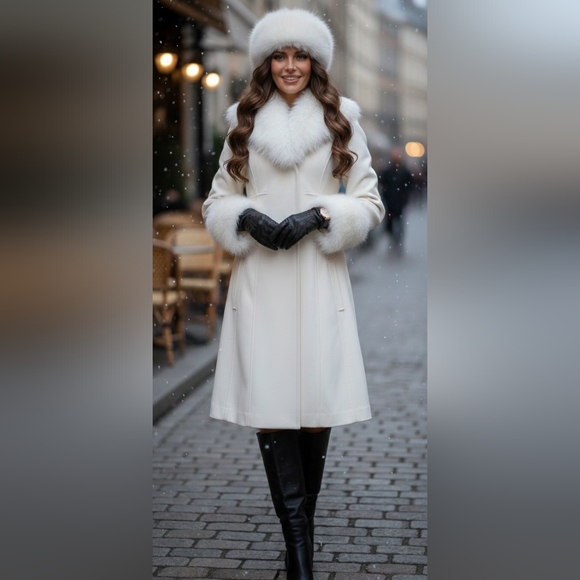 BEBE✨ Gorgeous White Wool Coat with Fur Trim✨ EUC, Size XS - Picture 8 of 8